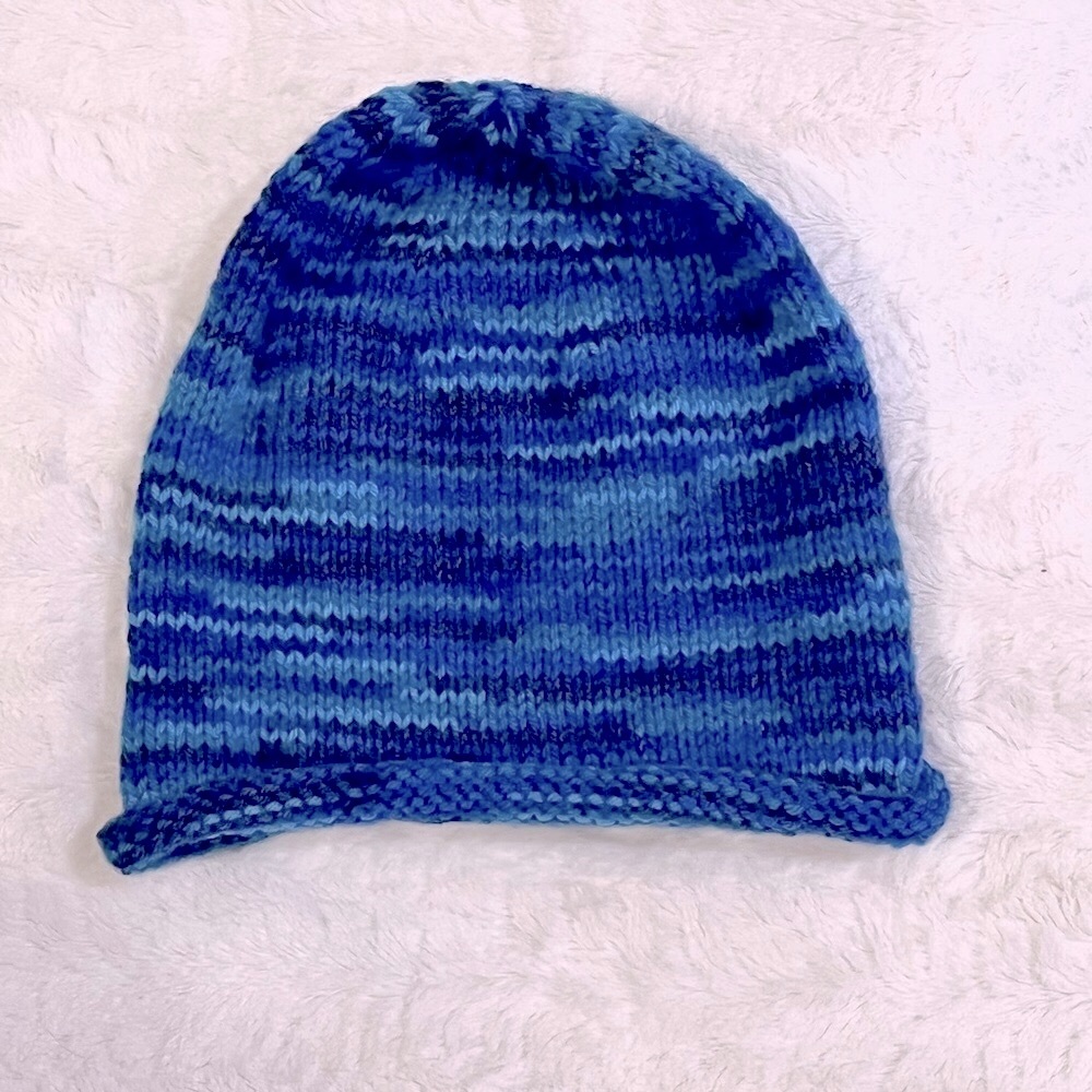 🆕 Handmade Hand Crafted Crochet Ombre Blue Unisex Cozy Soft Beanie Knit Hat